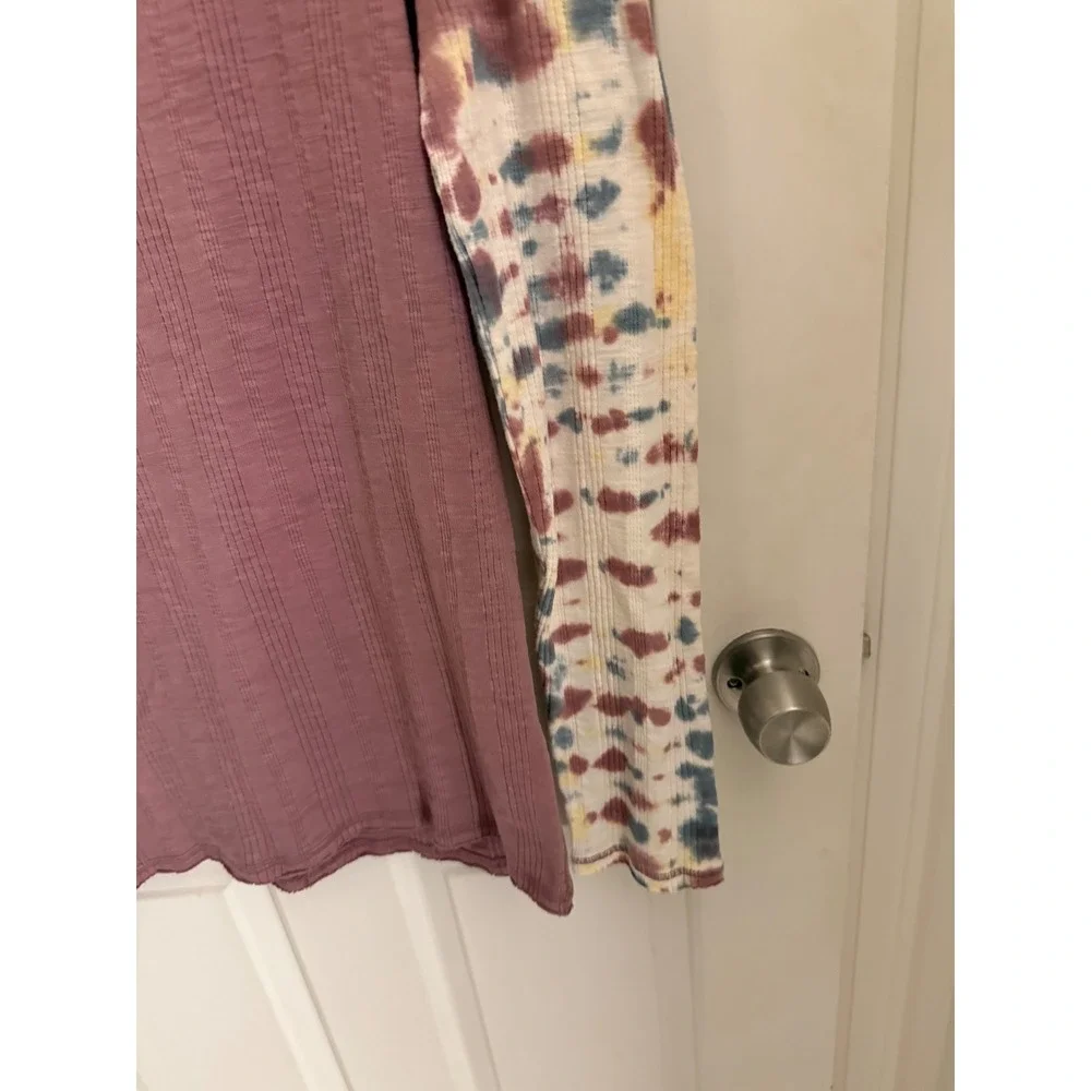 We The Free Free People Big Sur Mauve Ribbed Tie Dye Sleeve Scoop Neck Top XL